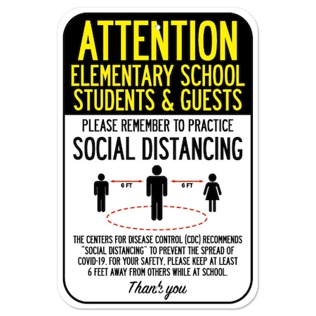 Public Safety Sign-Elementary School Students & Guests Social Distancing